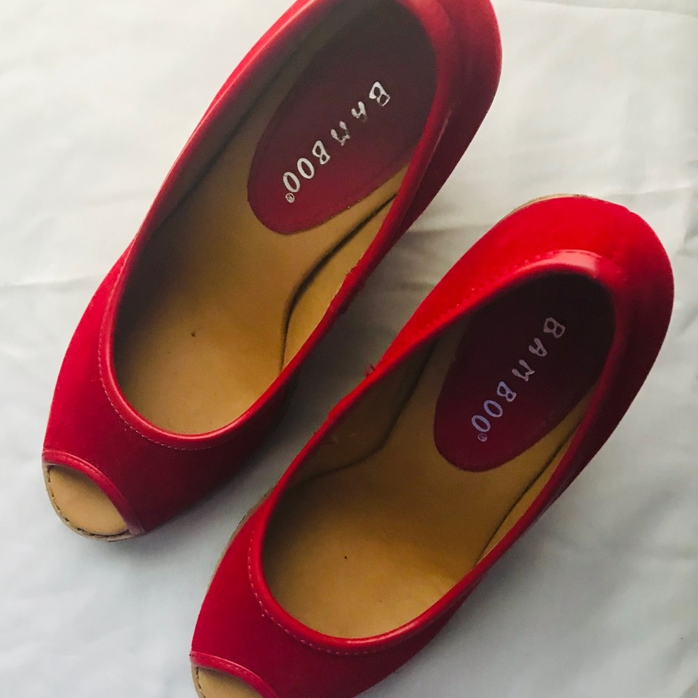 Bamboo Peep Toe Wedge Heel